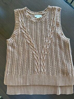 Rachel Zoe Cable-Knit Sleeveless Vest in Taupe